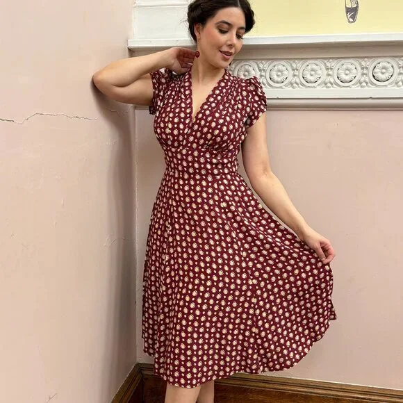 House of Foxy Dresses | Elegant Polka Dot Midi Dress | Color: Red/Tan | Size: 8uk | Amayrn10'S Closet